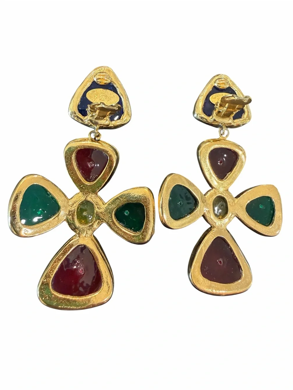 Chanel 90s Collection Clover Gripoix Multicolor Clip On Earrings